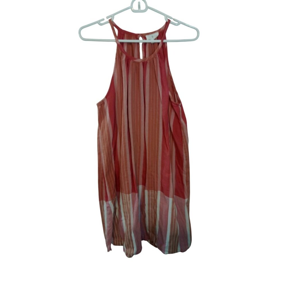 Lou‎ & Grey Sleeveless Striped halter dress cotton size L keyhole button